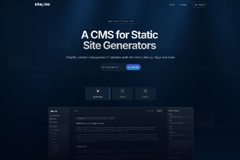 Sitepins - Open Source Git-based Headless CMS for Static Sites