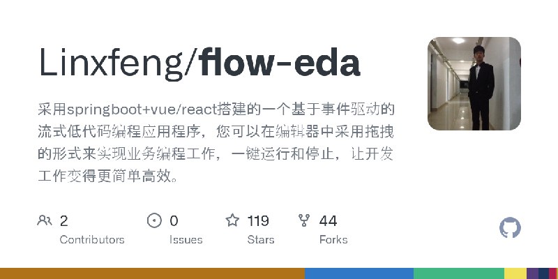 GitHub - Linxfeng/flow-eda: 采用springboot+vue/react搭建的一个基于事件驱动的流式低代码编程应用程序，您可以在编辑器中采用拖拽的形式来实现业务编程工作，一键运行和停止，让开发工作变得更简单高效。