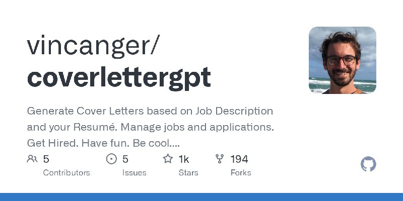 GitHub - vincanger/coverlettergpt: Generate Cover Letters based on Job Description and your Resumé. Manage jobs and applications.…