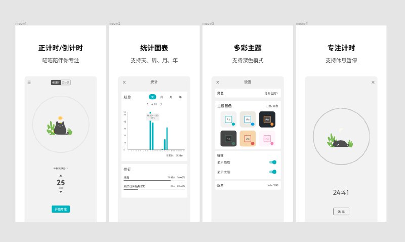 [送码]Meow 专注计时，使用 notion 管理任务的计时、番茄钟计时类 app 都差不多，我就不介绍功能了