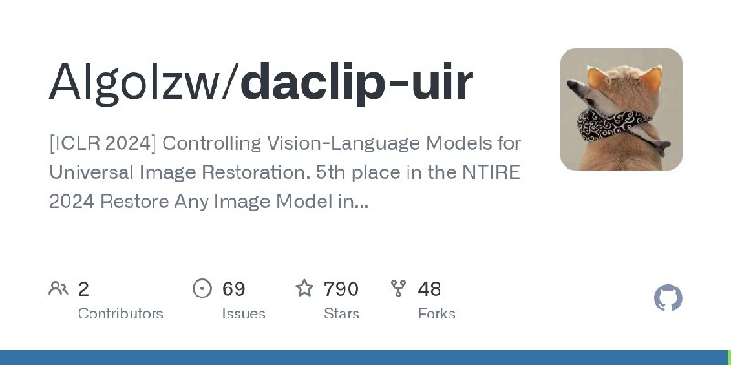 GitHub - Algolzw/daclip-uir: [ICLR 2024] Controlling Vision-Language Models for Universal Image Restoration. 5th place in the NTIRE…