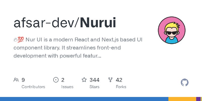 GitHub - afsar-dev/Nurui: 🔥💯 Nur UI is a modern React and Next.js based UI component library. It streamlines front-end development…
