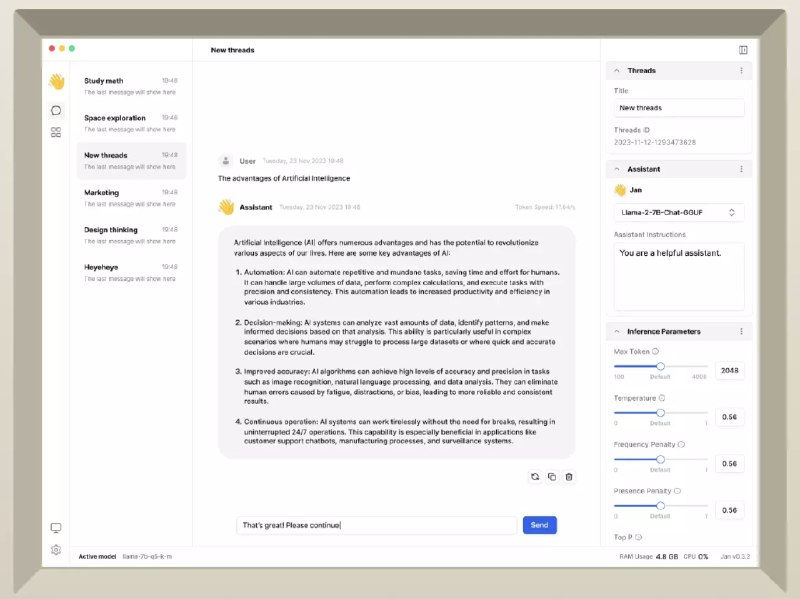 #AIJan-离线运行大模型的AI桌面客户端介绍Jan 是一个开源的本地优先工具，用于创建、自定义和使用 AI 来完成日常任务