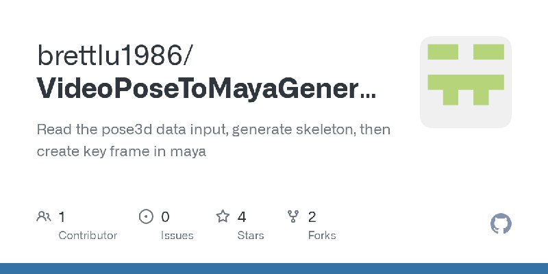 GitHub - brettlu1986/VideoPoseToMayaGenerator: Read the pose3d data input,  generate skeleton, then create key frame in maya