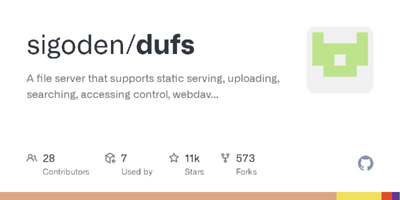 GitHub - sigoden/dufs: A file server that supports static serving, uploading, searching, accessing control, webdav...