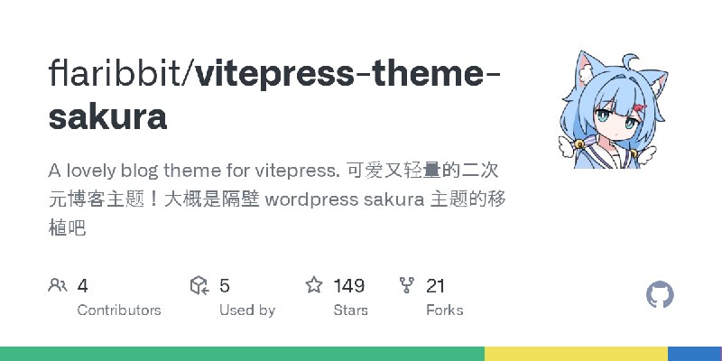 GitHub - flaribbit/vitepress-theme-sakura: A lovely blog theme for vitepress. 可爱又轻量的二次元博客主题！大概是隔壁 wordpress sakura 主题的移植吧