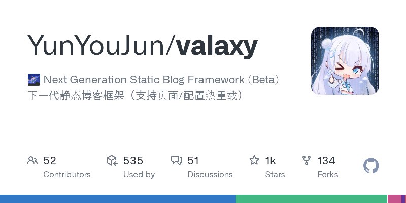 GitHub - YunYouJun/valaxy: 🌌 Next Generation Static Blog Framework (Beta) 下一代静态博客框架（支持页面/配置热重载）