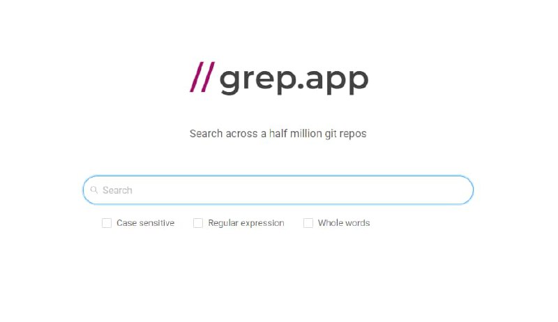#网址 #网站使用grep.app搜索五十万个 git 存储库grep.app是带有五十万个 git 存储库的网站程序，支持多种语法及按正则表达式进行搜索官网：
