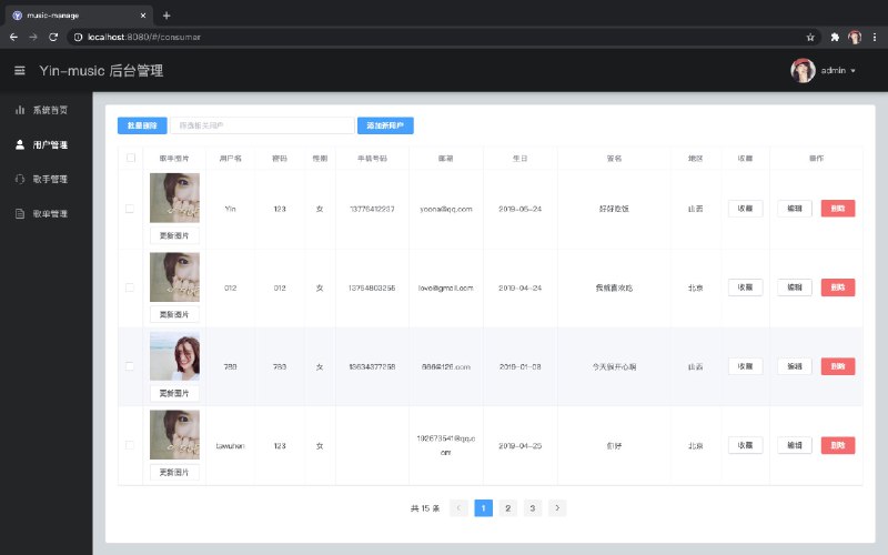 GitHub 上一个开源的音乐网站管理系统：Music Website，实现了歌单、播放器、用户及音乐管理等常用功能