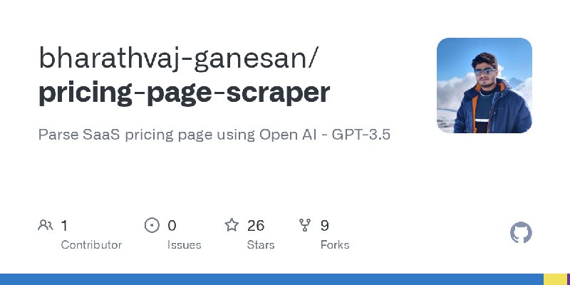 GitHub - bharathvaj-ganesan/pricing-page-scraper: Parse SaaS pricing page using Open AI - GPT-3.5