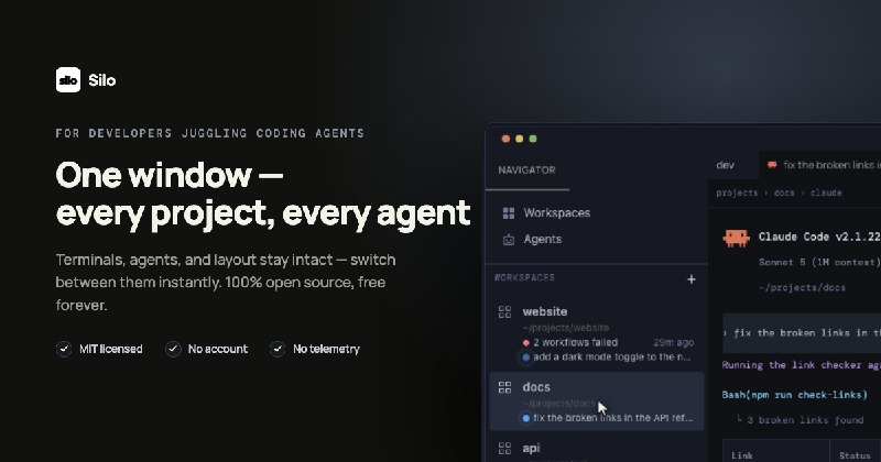 Silo — One window — every project, every agent