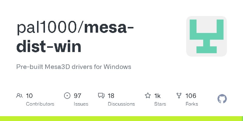 GitHub - pal1000/mesa-dist-win: Pre-built Mesa3D drivers for Windows