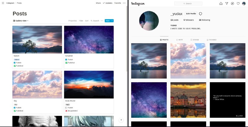 免费使用Notion 发布和浏览 Instagram 帖子特点：Instagram 帖子自动发布
