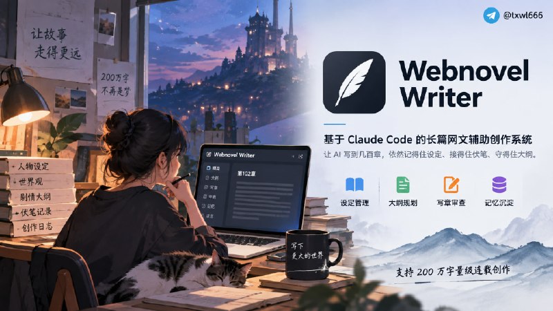 Webnovel Writer基于 Claude Code 的长篇网文辅助创作系统，解决 AI 写作中的「遗忘」和「幻觉」问题，支持 200 万字量级 连载创作