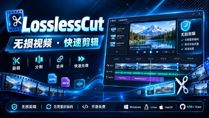 ✂️ LosslessCut — 无损视频快速剪辑工具📦 视频工具 ｜ Windows / Linux / macOS ｜ 开源项目