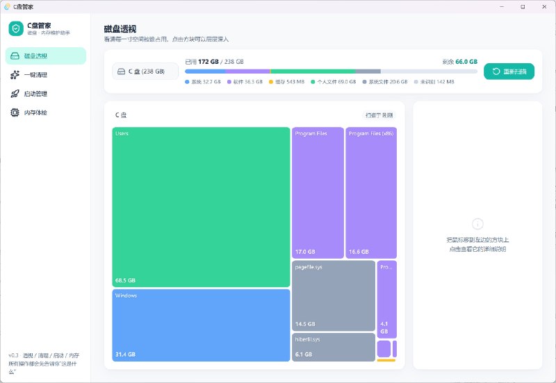 C盘管家 | 给普通人的 Windows 磁盘与内存维护助手一款基于 Tauri 2 与 React 开发的开源 Windows 系统维护工具，专为不熟悉复杂系统设置的普通用户设计