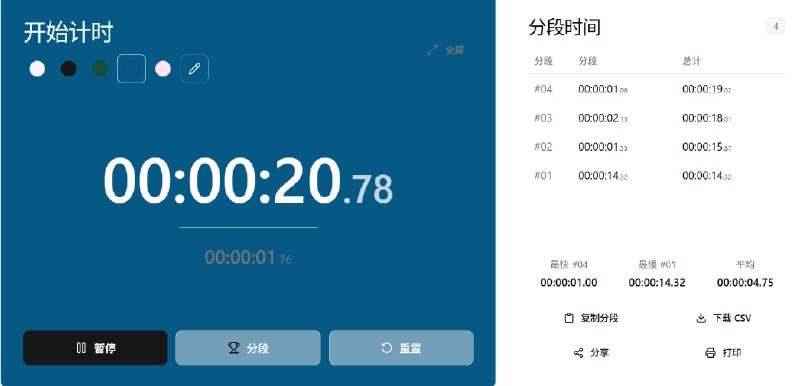 在线秒表一款在浏览器中运行、用于正向测量时间间隔的工具