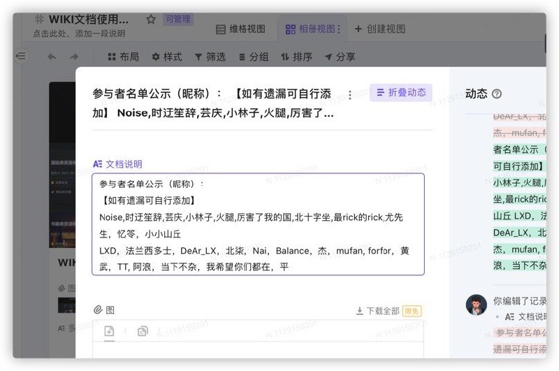 WIKI文档参与者名单已更新，如有遗漏望参与者可以自己添加