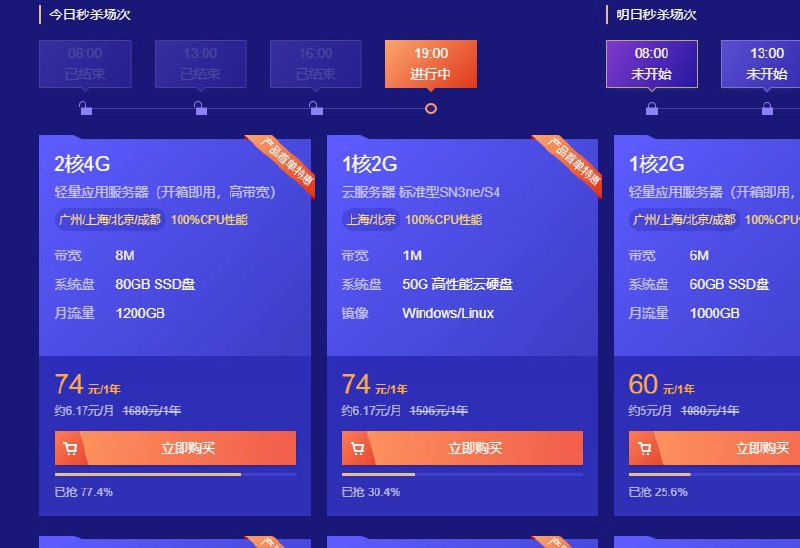 腾讯云新用户轻量云服务器2H4G8M80G只要74/年  