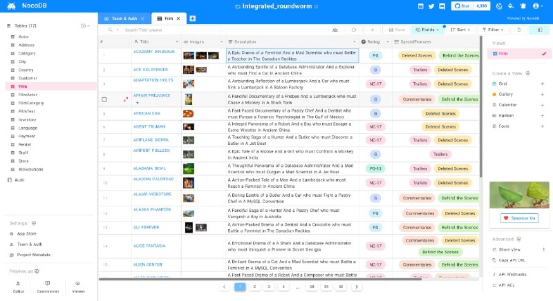 开源 Airtable 替代品将任何MySQL，PostgreSQL，SQL Server，SQLite＆MariaDB转换为智能电子表，支持 Docker 部署，可对接各类对象存储服务、Slack、Teams 等地址：