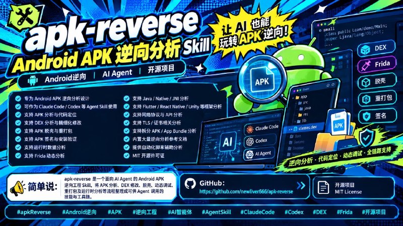 🛠️ apk-reverse — Android APK 逆向分析 Skill📦 Android逆向 ｜ AI Agent ｜ 开源项目