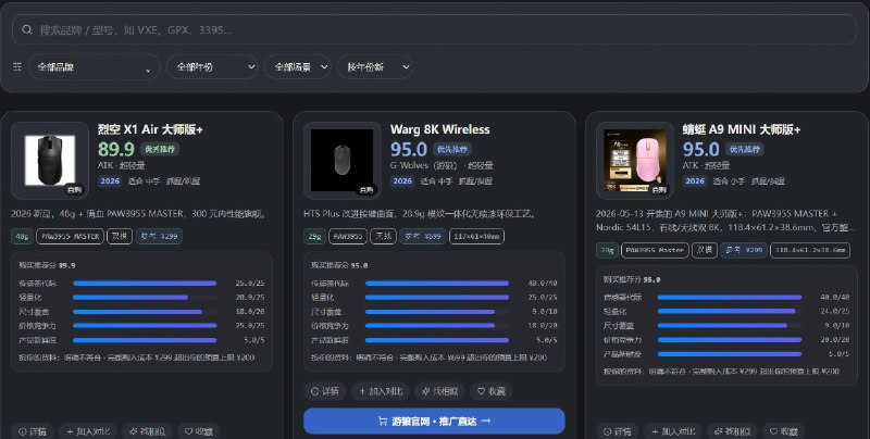 鼠探 MouseFinder找到真正-适合你的鼠标五步小问卷，结合手型、握法、场景与重量偏好，给出专属鼠标推荐