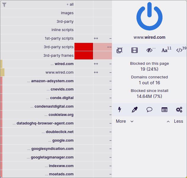 uBlock Origin 是一个网络过滤工具，其实也是个过滤广告的工具