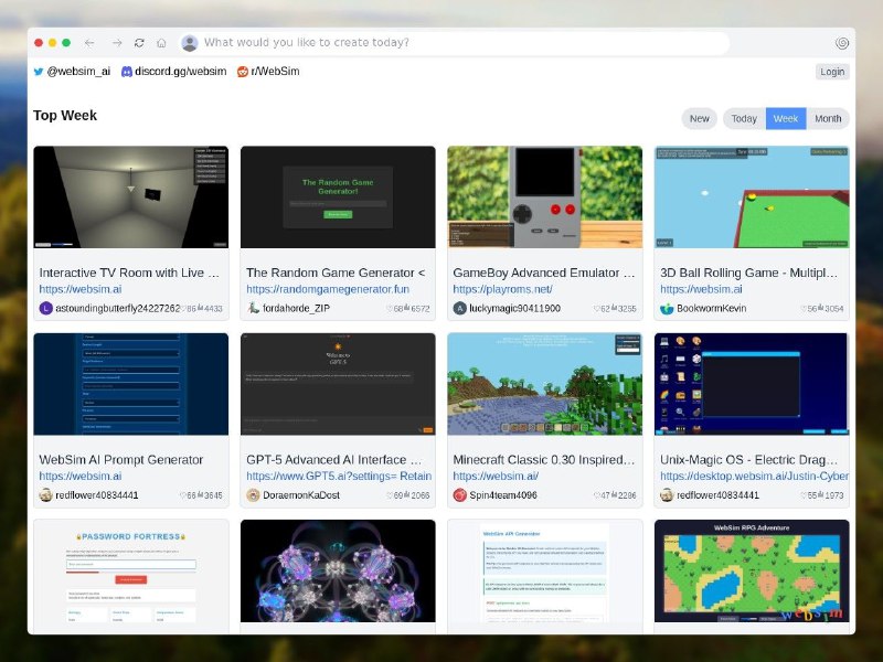 WebSim免费的万能AI工具，通过简单的文字描述就能生成网页、游戏、图片、UI、软件等，非常强大！效果很好！有多种模型可以选择：sonnet、gpt4等，主要是免费！不需要安装