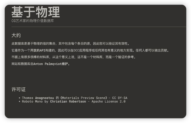 #网站 #网址CG艺术家的物理价值数据库